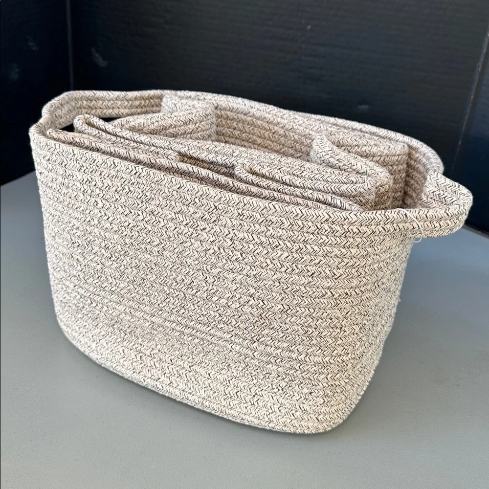 New Elegant Tan Woven Storage Baskets - Set of 3